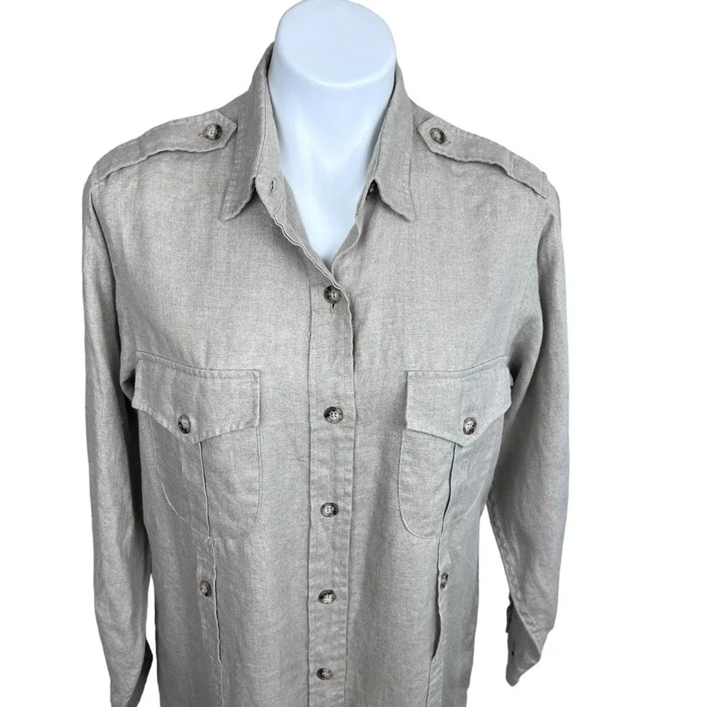 Willis & Geiger Outfitters Safari Shirt Dress Long Khaki Button Front Linen
